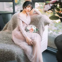 2019 весеннее Новое вязаное платье с длинными рукавами с сеткой, милое темпераментное платье с высокой талией внутри, женское платье