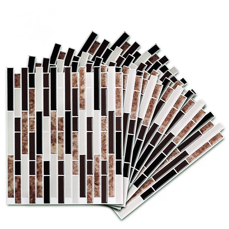 Самоклеющиеся 3D мозаичные плитки, смешанные коричневые мраморные продолговатые настенные Стикеры, виниловые наклейки для ванной, кухни, домашнего декора