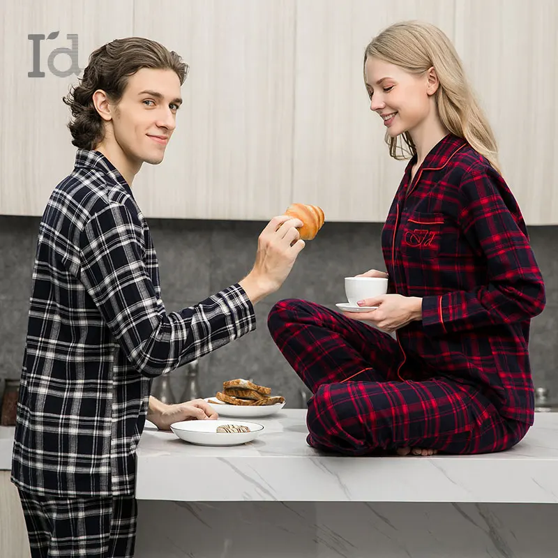 Осенне-зимние плотные модели, Фланелевые домашние комплекты из хлопка в клетку, стильные пижамы, ночная рубашка, пижамы