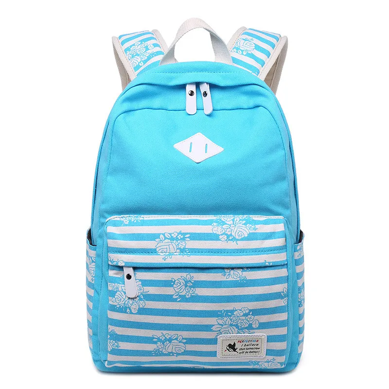 Для женщин рюкзак полоса Печать на холсте школьная сумка для подростков девочек элегантный дизайн рюкзак для путешествий для отдыха; рюкзак для ноутбука Mochila - Цвет: lake blue