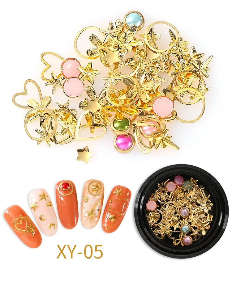 1 горшок металлический каркас 3d-украшения для ногтей шпильки золотые заклепки маникюрные ногти аксессуары Принадлежности для ногтей - Цвет: POTXY05