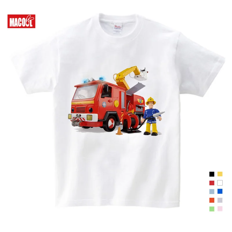 2019 Children Cartoon Fireman Sam Print Cotton T-shirts for Boy Shirt Girl Short Sleeve Tee Tops Clothes Kids Clothing 3T-9T