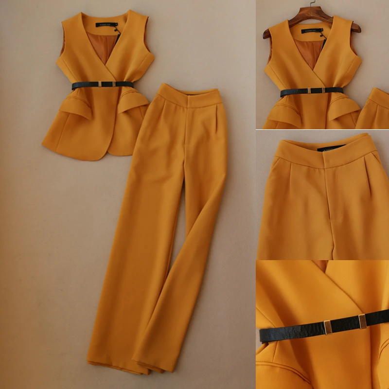 Voorjaar nieuwe mode pak vrouwelijke elegante dames pak vest jas hoge taille rechte wijde pijpen broek broek Losse Wilde Vrouwen