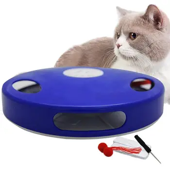 

Adeeing Round Amusement Disk with 2 Simulate Yarn Tail Funny Electric Toy for Pet Cat