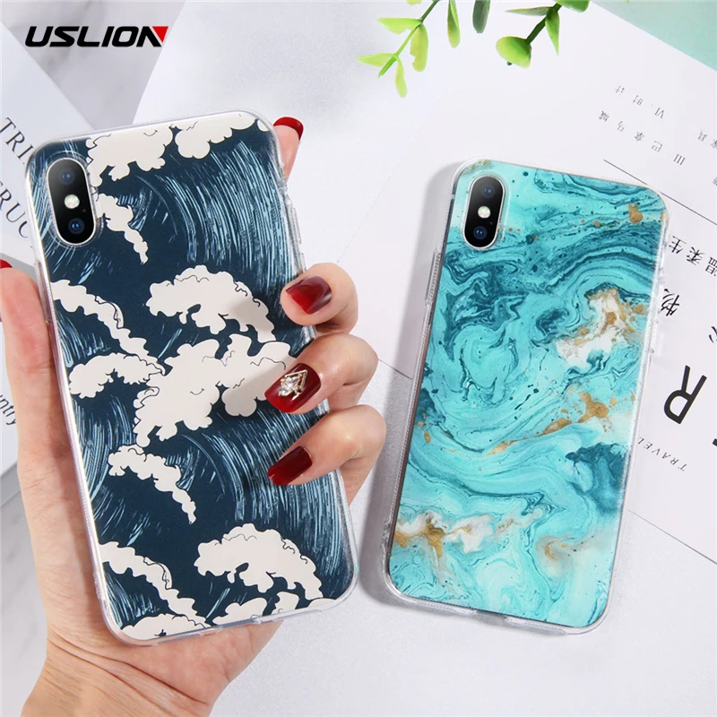 

USLION Watercolor Pattern Mobile Phone Case For Iphone X XS Max XR 6 6S 7 8 Plus 5 5S SE Soft TPU Silicon Back Cover For Iphone