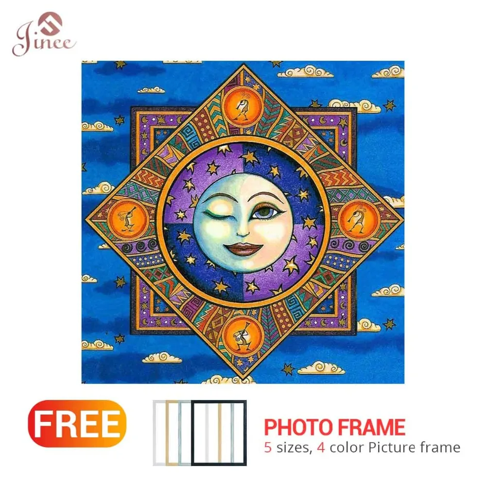 

Full Square Round Diamond Painting Wink Moon Mandala Diamond Embroidery Crystal Mosaic Pattern Rhinestones Cross Stitch Crafts