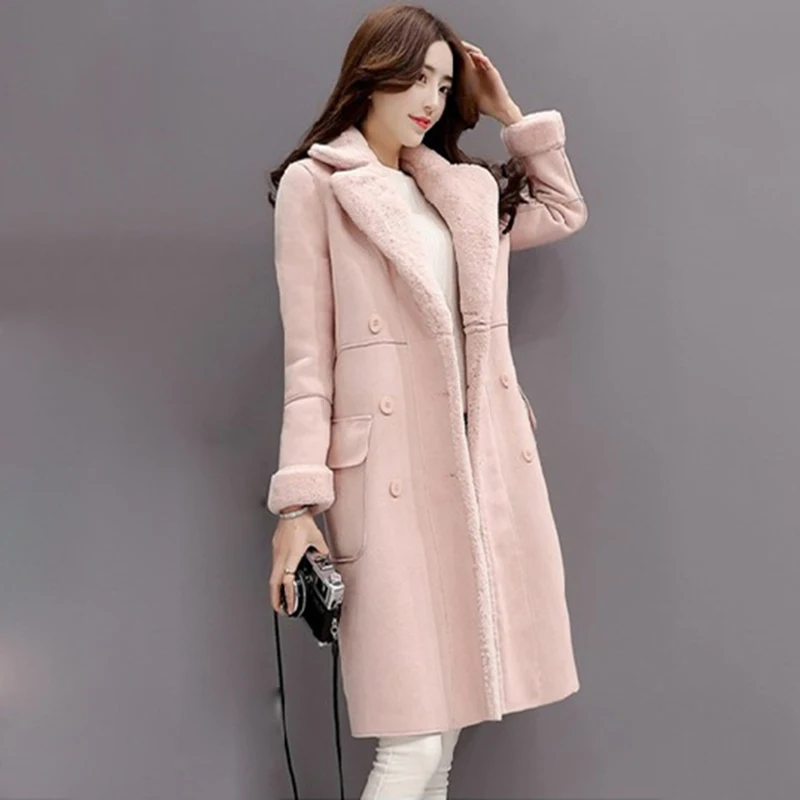 Wmwmnu new fashion women jackets casual loose suede lether Thicken high thermal women long coat plus size winter pink coats 349a