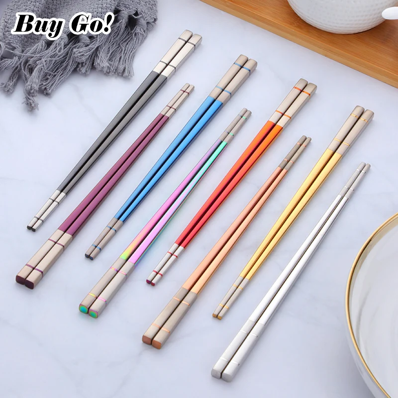 

1Pair 304Stainless Steel Length 21cm Chopsticks Non-Slip Sushi Metal Chop Sticks Chinese Kids Children Student Reusable for Food