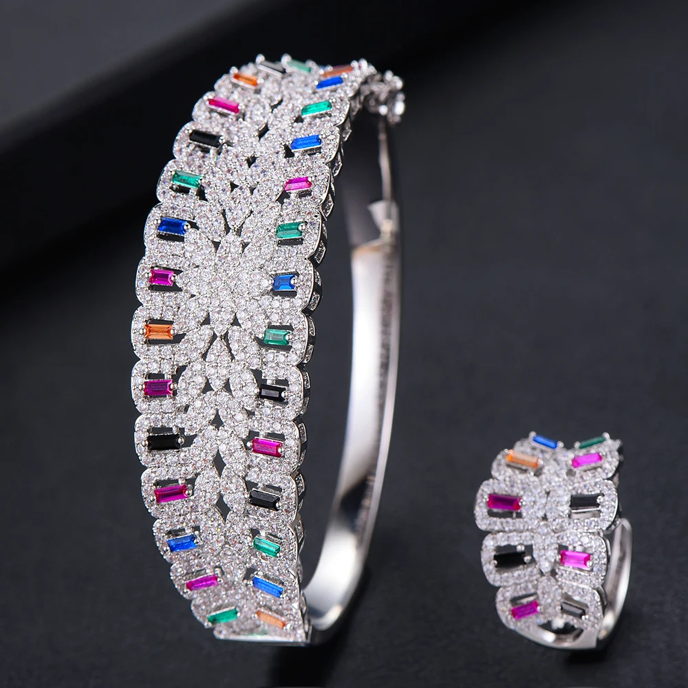 

GODKI Luxury Cubic Zircon Crystal CZ Jewelry Sets For Women Wedding African Bridal Bangle Ring Set aretes de mujer modernos 2018