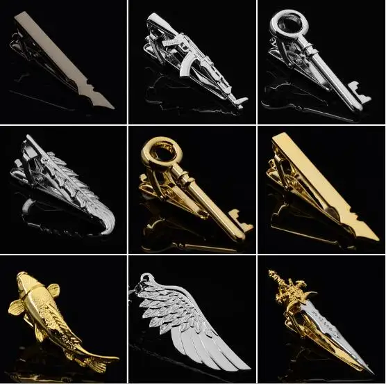 

10pcs/lot Tie Clip Tabacco Pipe/Pen/Batman/Gun/Anchor/Moustache/Fish/Scissor/Sword/Glasses Tie Clip Tie Pin Bars Men's Jewelry