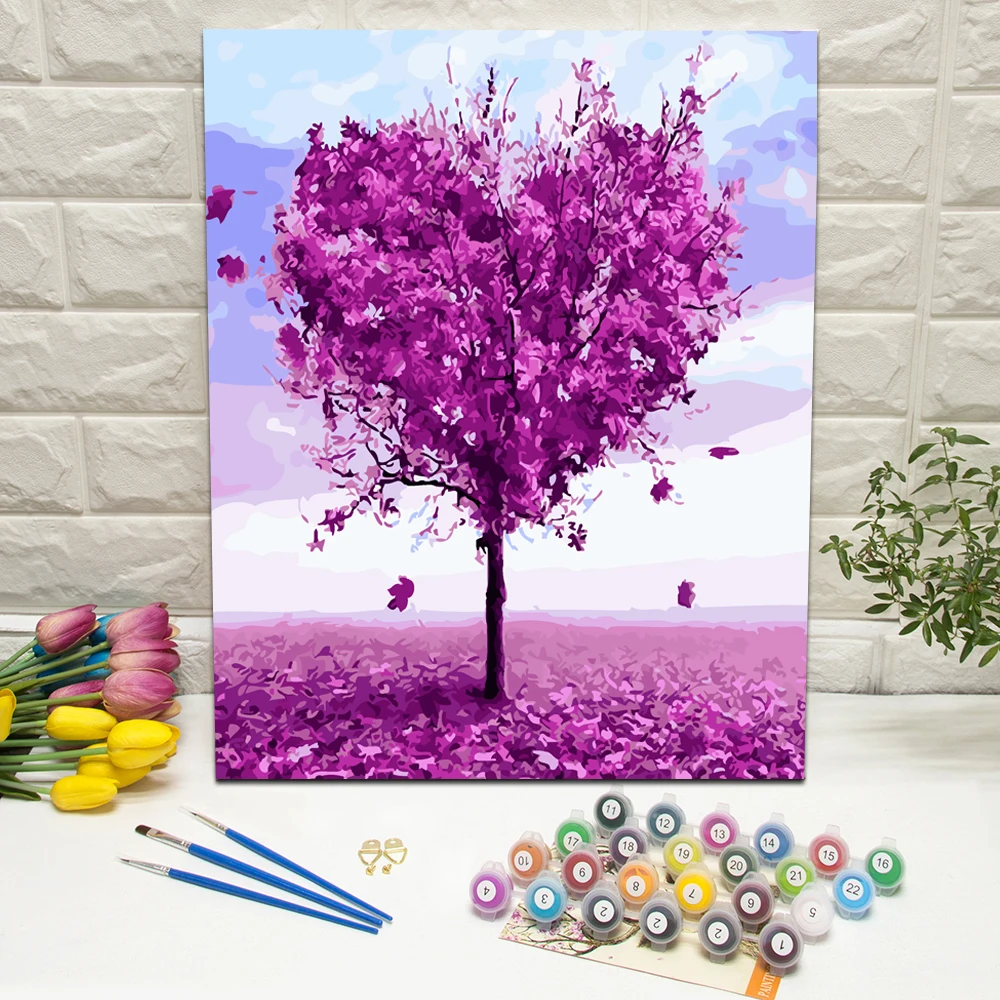 

Framed Heart Tree Oil Painting by Numbers Hand Painted On Canvas For Living Room Decoration Wall Art 40x50cm