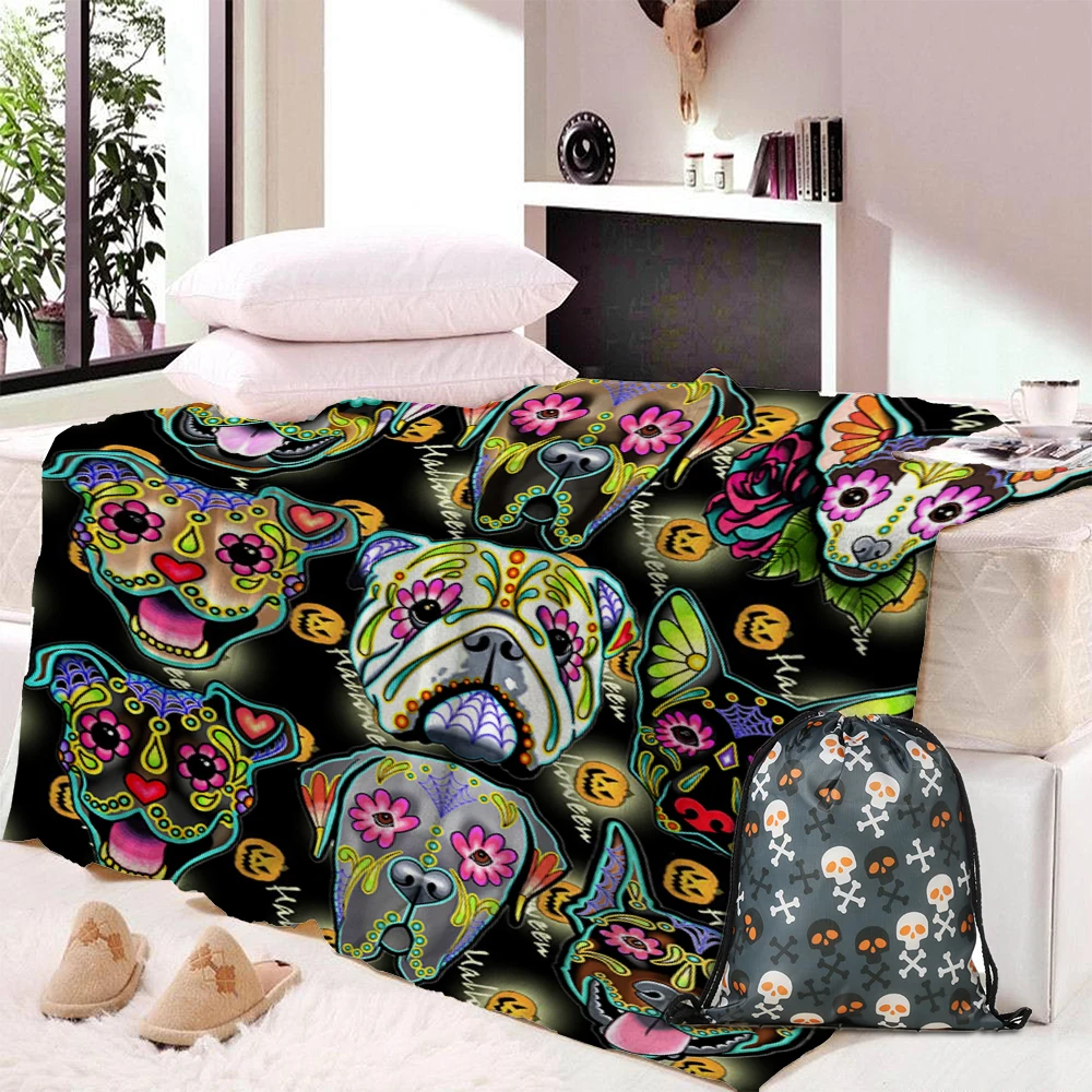 

Dropship Skull Dog Blanket for Kids Adults Tortoise Soft Plush Throw Blanket Sofa Blue Green Marine Animal Thin Quilt