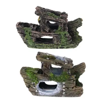 

Resin Wreck Sunk Ship Sailing Boat Simulation Moss Aquarium Landscaping Decor L29K