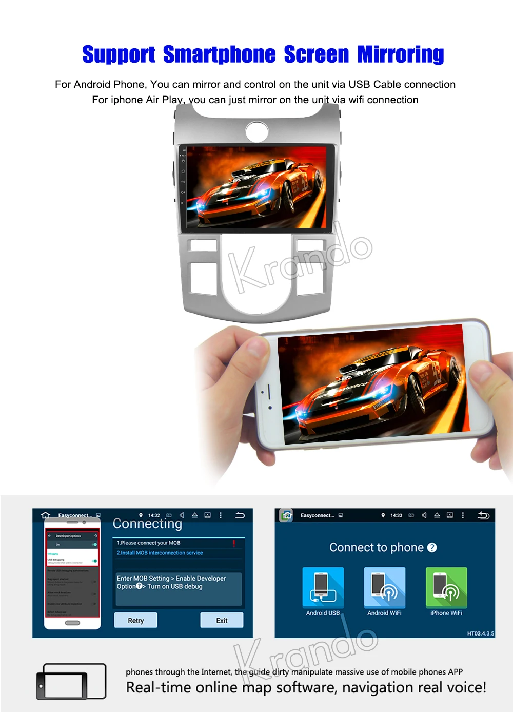 Krando Android car radio gps navigation multimedia system for KIA FORTE 2008 2009 2010 2012 2011