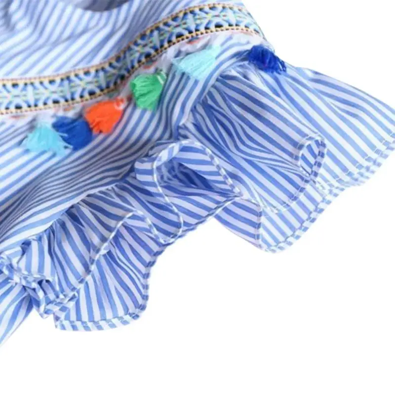 Summer Girls Tassel Flying Sleeve Dresses Stripe Cute Kids Party for girls Princess Dress Tops Clothes
