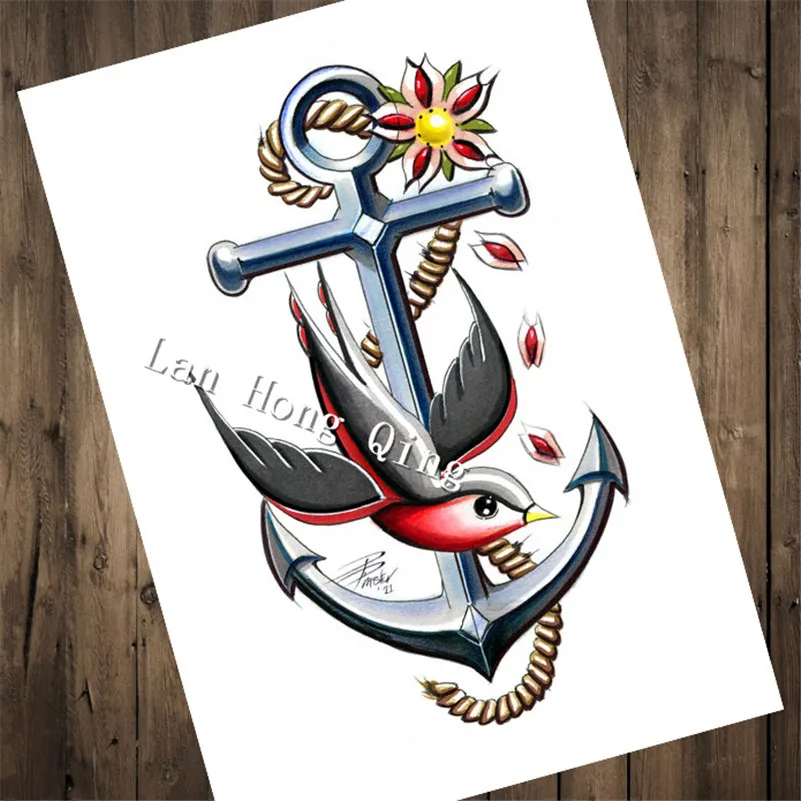 Vintage Tattoos Patterned Kraft Paper about "Anchors and birds" Wall