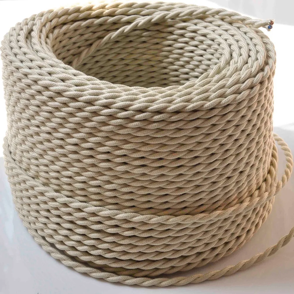 2*0.75mm Vintage Twisted Electrical Wire Beige Textile Cable Edison