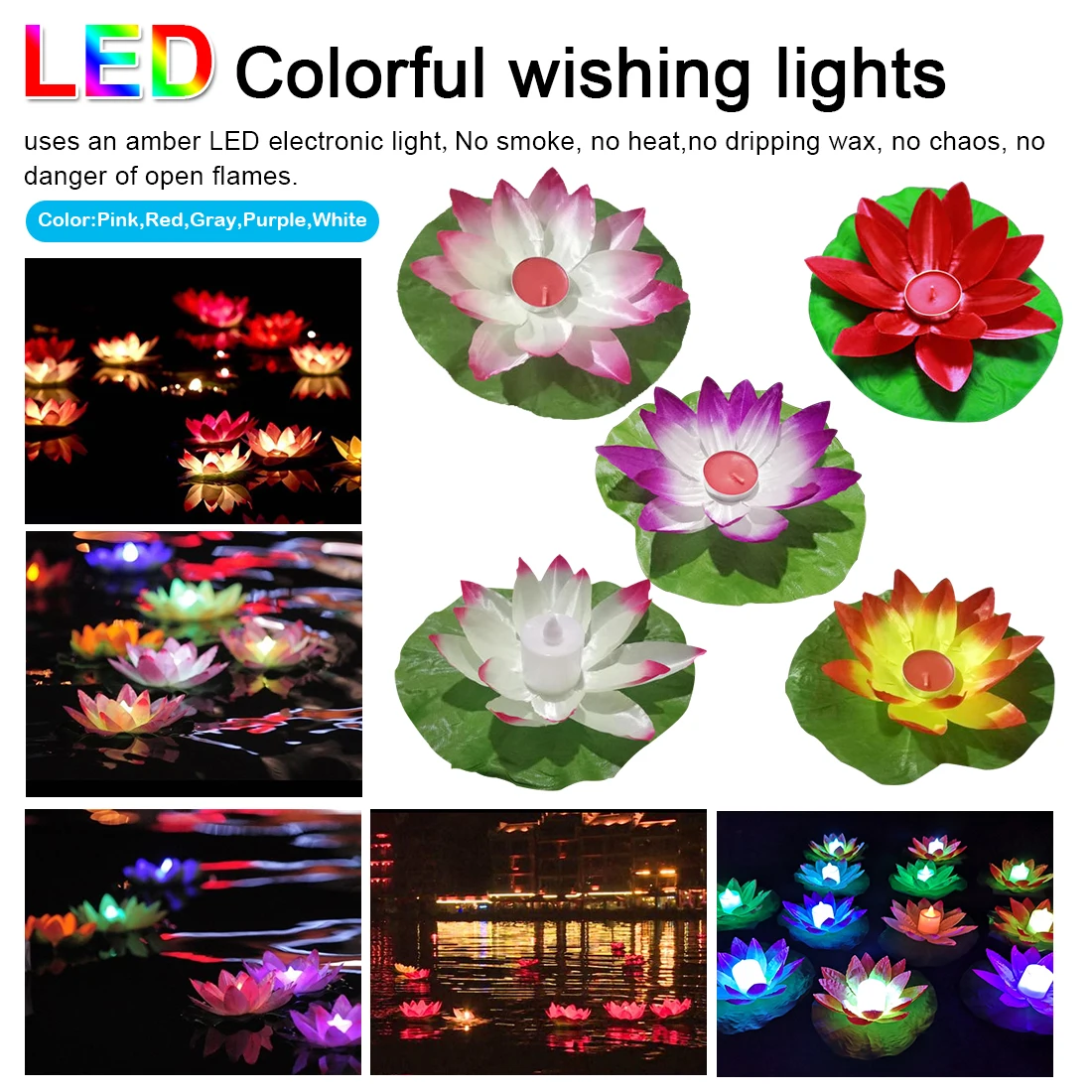 

Landscape Lamp Colorful LED Floating Lotus Flower Lamps On Water Swimming Pool Garden Decoration Light