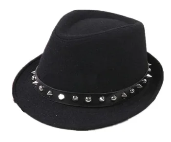 

Fashion Punk Rivet Fedoras Women Lady England Jazz Bar Perform Fedora Hats