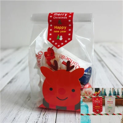 100 наборов рождественские самостоятельные печенья конфеты яблоко шоколад пакеты с бумажной доской и наклейки для свадьбы DIY хлебобулочных изделий - Цвет: As Picture