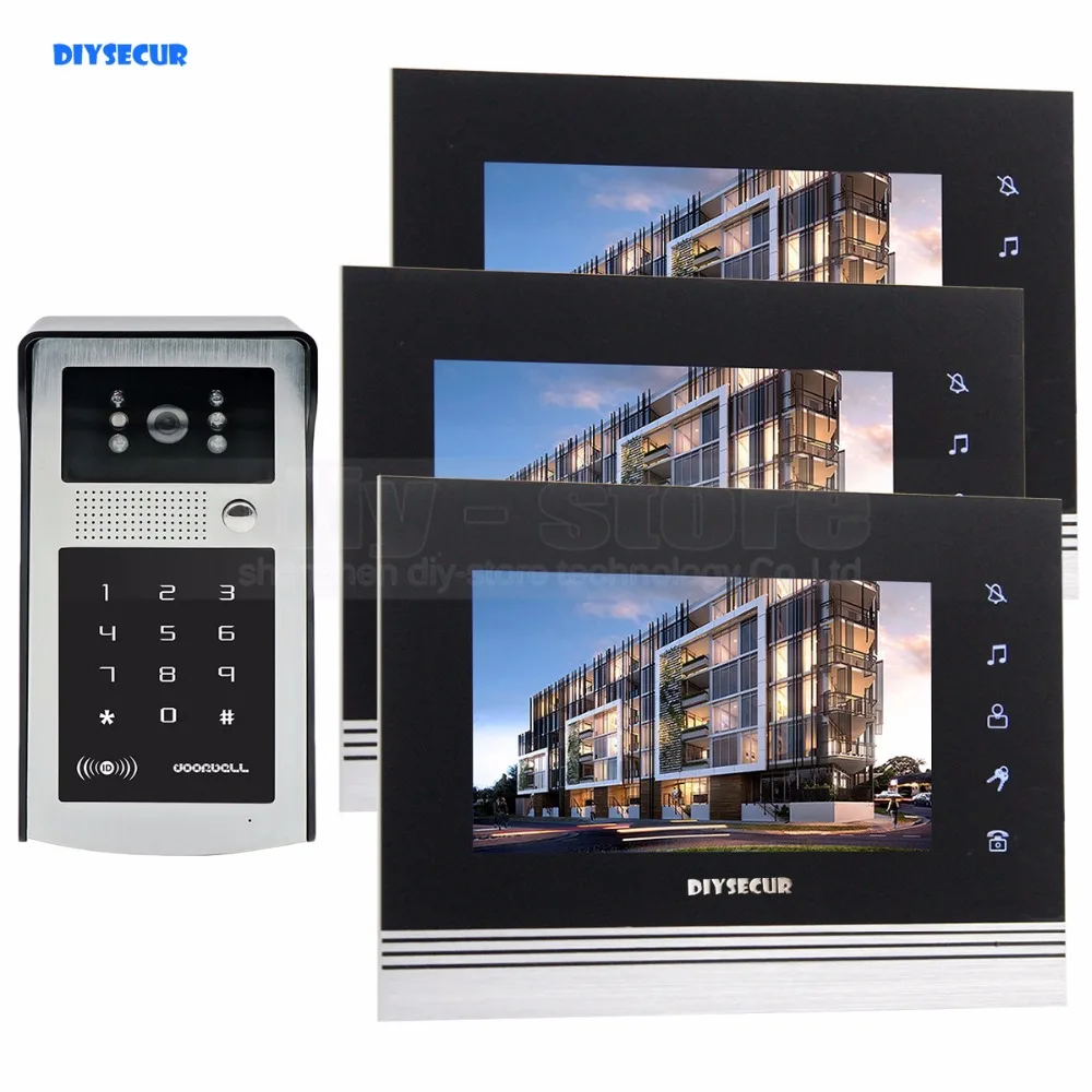 Видеодомофон DIYSECUR с сенсорной кнопкой 7 дюймов ИК ночное видение HD 300000 пикселей