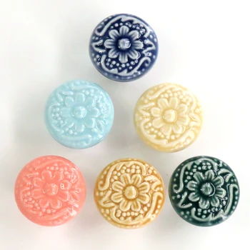 

Dia 33mm Retro Vintage Round Ceramic Drawer Knob Handle Cabinet Cupboard Door Pull kid room Decor blossom Relief Handle Knobs