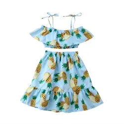 Одежда для маленьких девочек комплект одежды из 2 предметов с принтом Pinapple, топ с открытыми плечами и топик, длинная юбка От 1 до 6 лет для