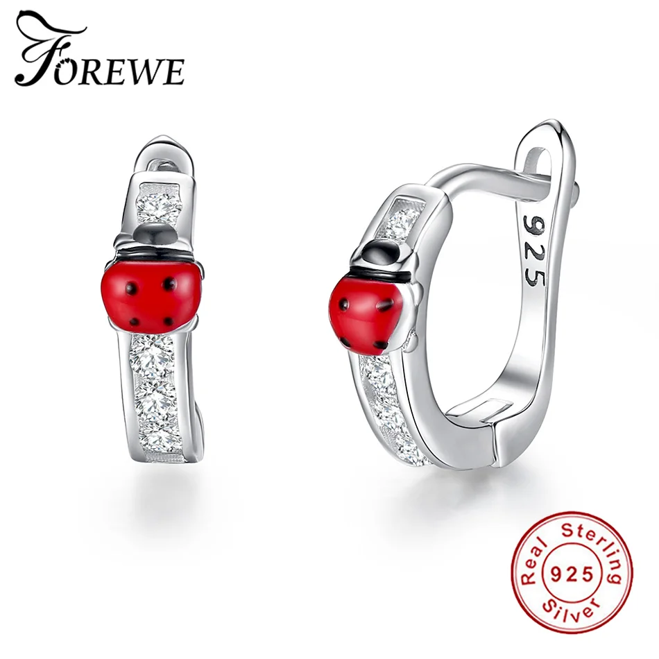 

FOREWE Red Enamel Miraculous Ladybug Stud Earrings with Cubic Zirconia 925 Sterling Silver Cute Earrings for Girls Jewelry
