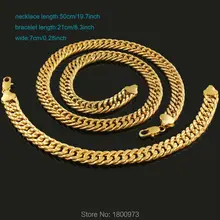 Мода Модные украшения. Золото Цвет звено цепи Ювелирные наборы браслет и ожерелье Ювелирные наборы