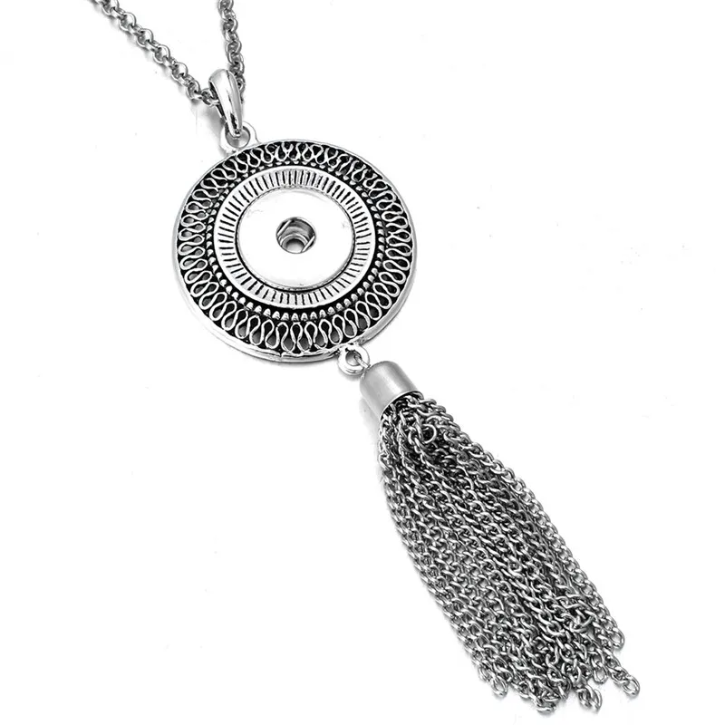 Новинка, ювелирное изделие, Ретро стиль, Длинная кисточка, оснастка, ожерелье, подходит для 18 мм, кнопки, металлическая длинная цепочка, ожерелье для женщин
