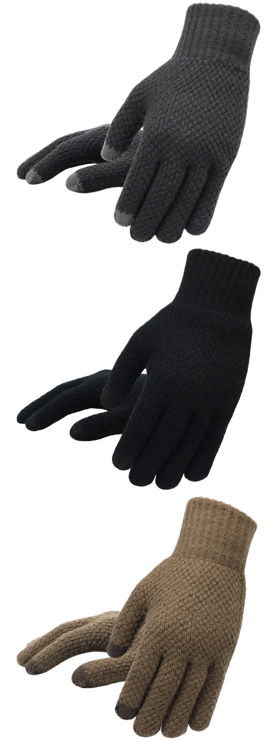 Зимние мужские вязаные перчатки с сенсорным экраном, высокое качество, мужские варежки, утолщенные теплые шерстяные кашемировые однотонные мужские деловые перчатки на осень