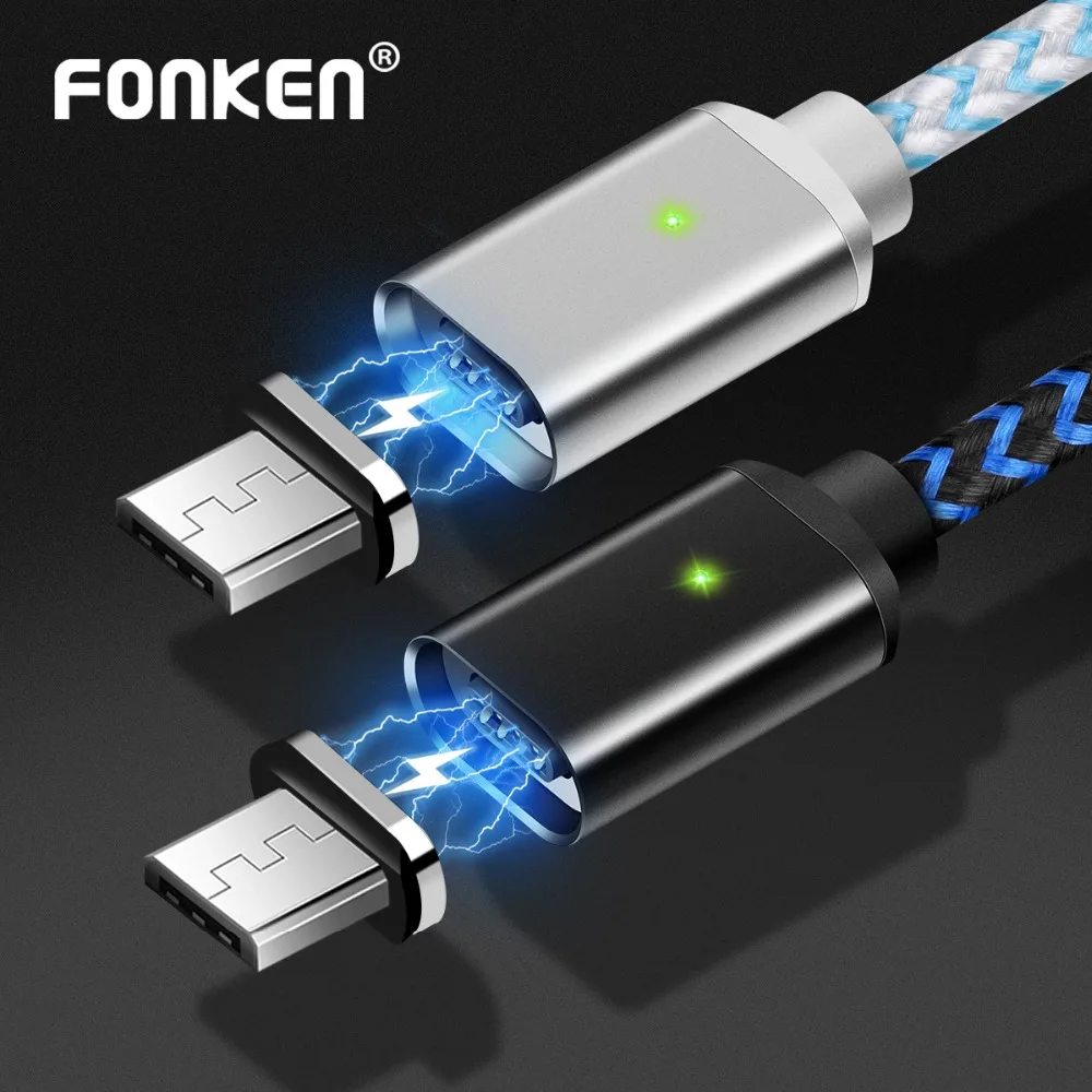 FONKEN Micro USB Magnetic Cable Mini USB Charing Magnet Phone Cable 1m 2.4A Quick Charger Charge Cord Led Sync Data Mobile Wire