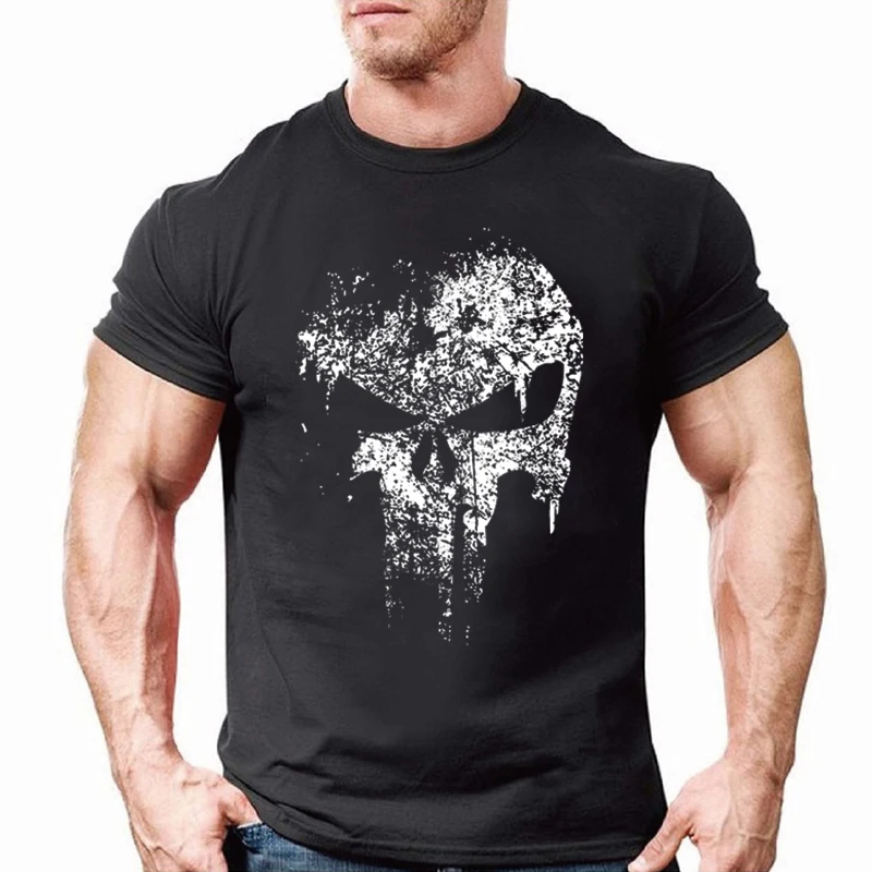 

Streetwear Men's Casual T-Shirt Skull Print Punisher Super Hero T Shirt Men Harajuku Short Sleeve tshirt TX147 R DD