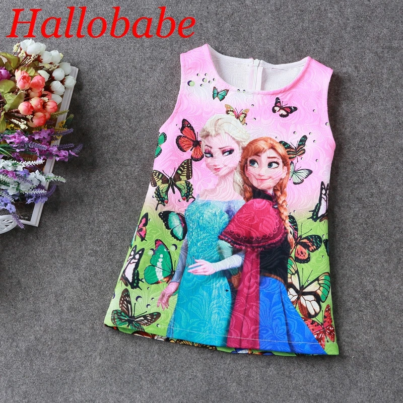 

3Y-10Y 2017 Summer Girl Dress Elsa Anna Print White Red Blue Color Baby Girl Dress Children Clothing Children Dresses SYHB731101