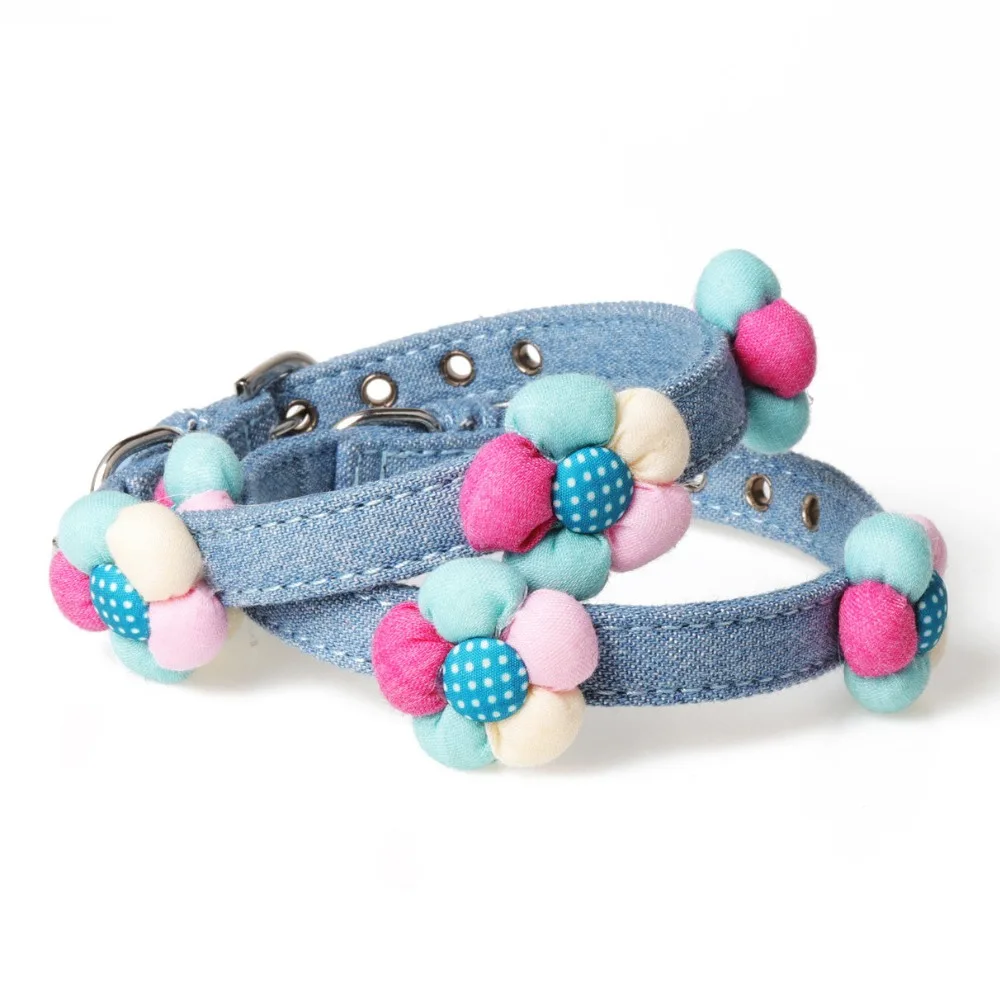 Creative Cute Colorful Flower Pets Cats Collars Adjustable Cotton jean