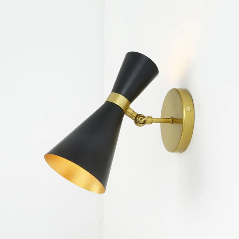 

Post Modern Up And Down Wall Light Fixture Horn Swing Arm Sconce Black White Trumpet Wall Light For Living Room Bedroom Hallway