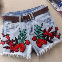 Новые весенне-летние женские Цветочная вышивка джинсовые шорты Женская высокая талия укороченные джинсы