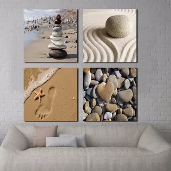 

Romantic Beach Theme 4 Panels Modern Beach Ocean Canvas Prints Paintings on Canvas Wall Art for Home Decorations Wall Decor
