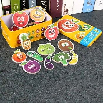 

Wooden Cartoon Vehicle Fruit Animal Jigsaw Puzzles Geometric Brain Teaser Kids Toy Toddler Iron Box Cards Matching Game