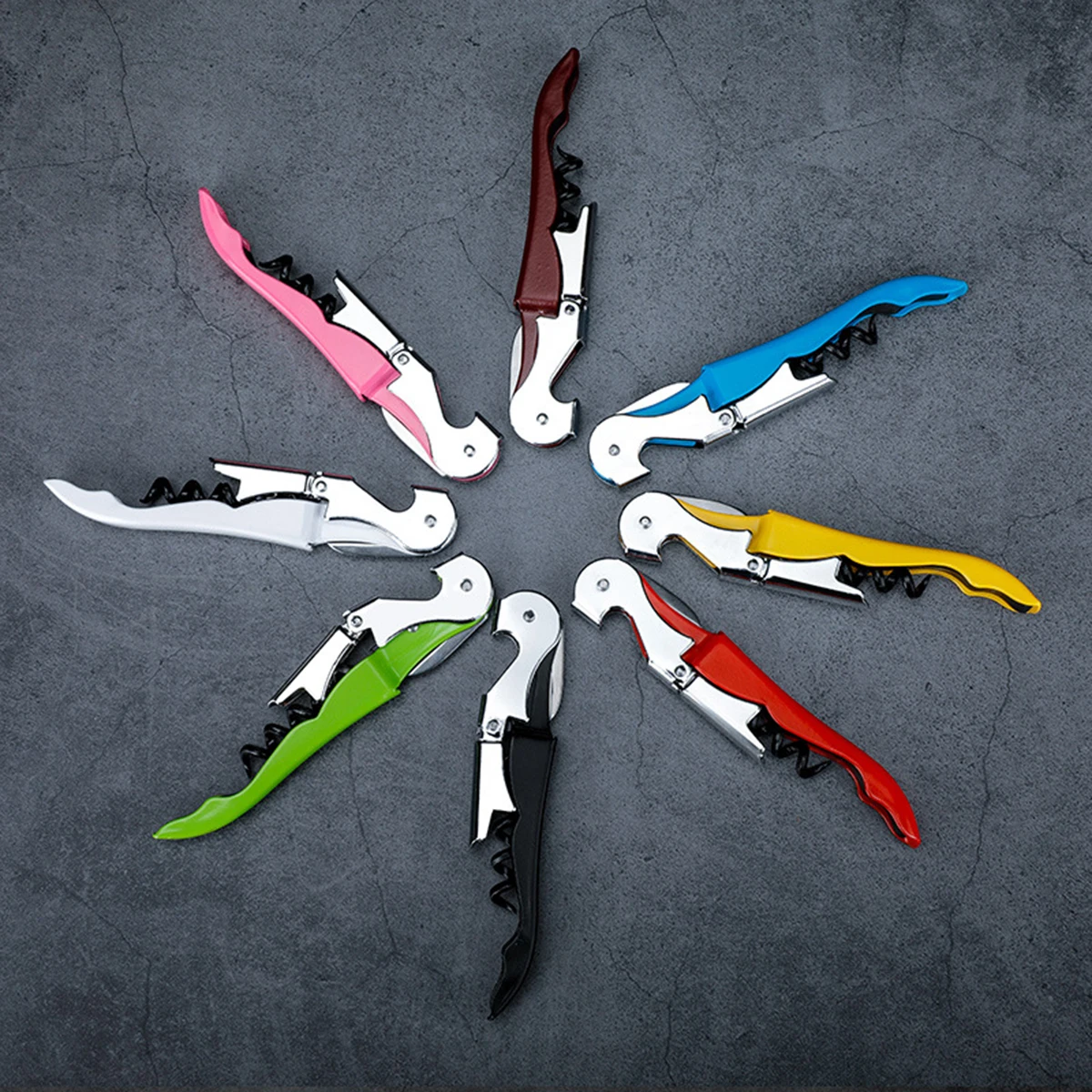 

2Pcs/Pack Foldable Corkscrew With Foil Cutter Professional Bottle Opener For Wine Beer Home Kitchen Bar Tool (Random Color)