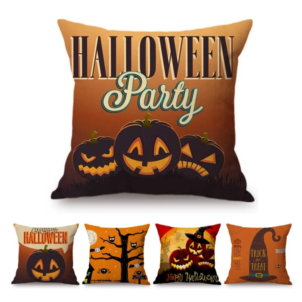 

Halloween Party Decoration Restaurant Bar Sofa Chair Throw Pillow Case Cartoon Pumpkin Face Bat Zombie Linen Cushion Cover Case