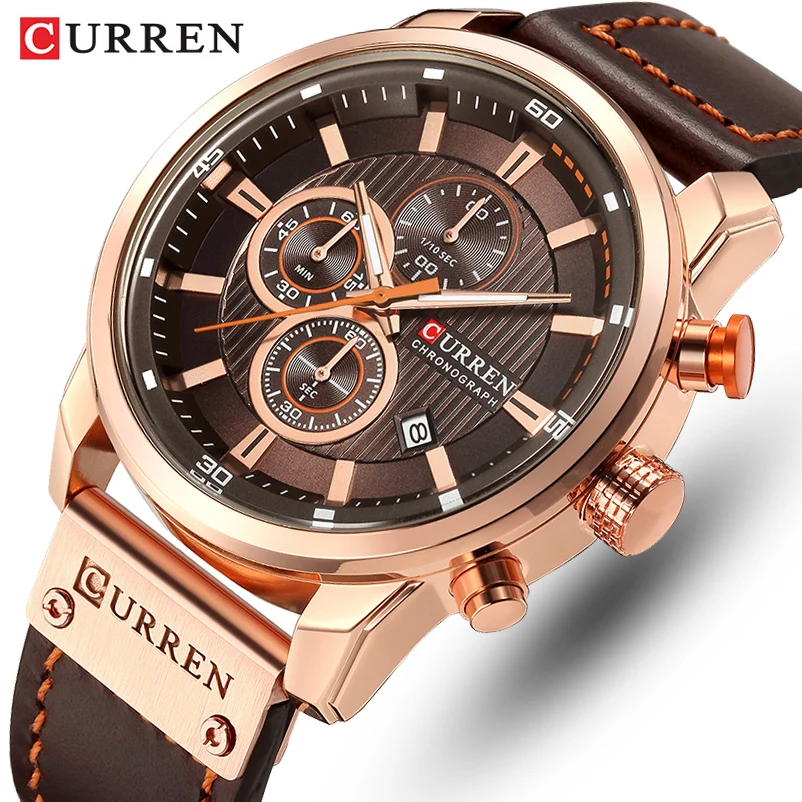 Kaufen CURREN Marke Uhr Männer Leder Sport Uhren männer Armee Militär Quarz Armbanduhr Chronograph Männlichen Uhr Relogio Masculino