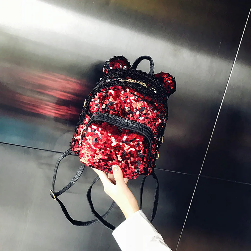 Модный женский школьный рюкзак из искусственной кожи с пайетками, мягкий ранец на молнии для девушек, студенток, дорожная сумка на плечо