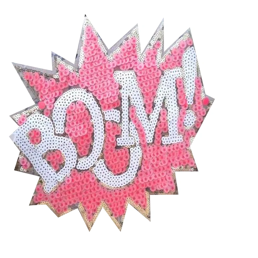 

Clothing Women Shirt Top Diy Large Patch BOOM Pink Black Sequins deal with it T-shirt girls Letters Patches for clothes Stickers