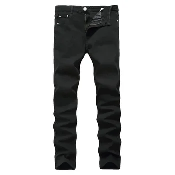 

2019 designer new men's body in the street small feet pants elastic black cotton straight tube in the waist jeans