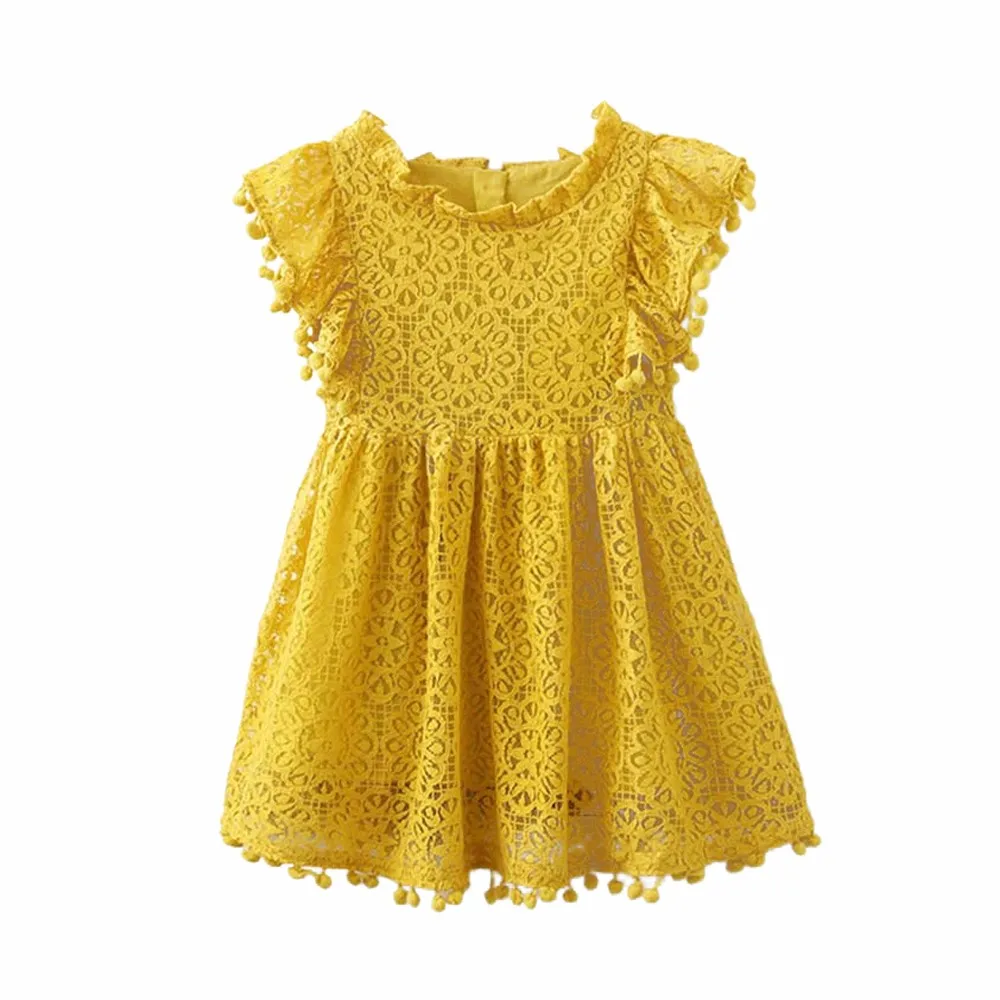 Детское кружевное Открытое платье принцессы с цветочным принтом для маленьких девочек, одежда, платье для девочек, детская одежда - Цвет: Цвет: желтый