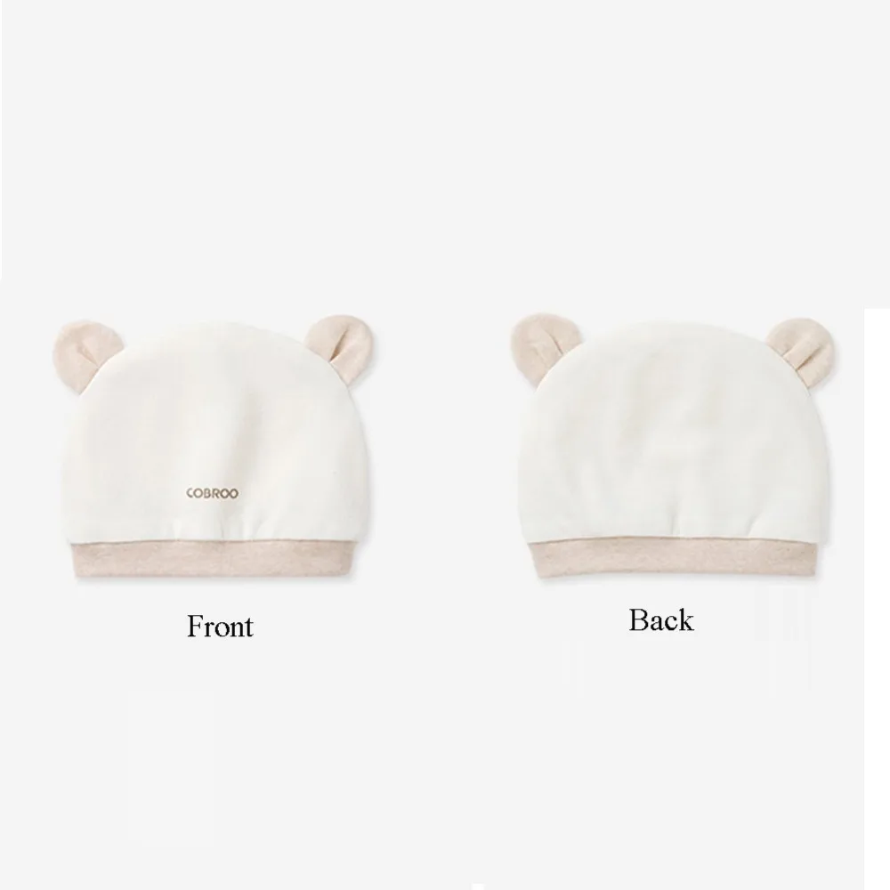 COBROO/ органический хлопок, 2 комплекта, Детская Шапка-бини с милыми ушками медведя, мягкие теплые вязаные шапки для новорожденных 0-6 месяцев