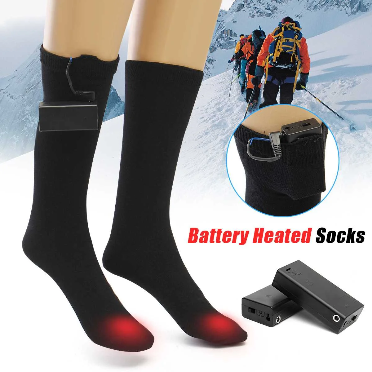 

1Pair 3V Thermal Cotton Heated Socks Men Women Battery Case Battery Operated Winter Foot Warmer for Outdoor Sport