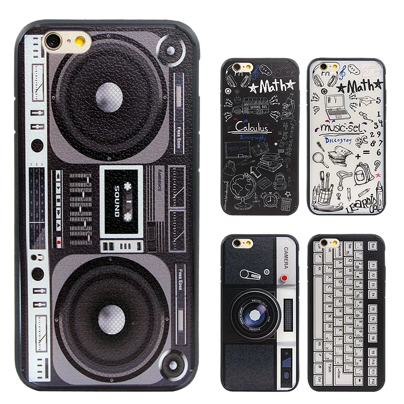 Graffiti Retro camera tape Consoles font b Calculator b font Keyboard pattern Printed Back Cover coque