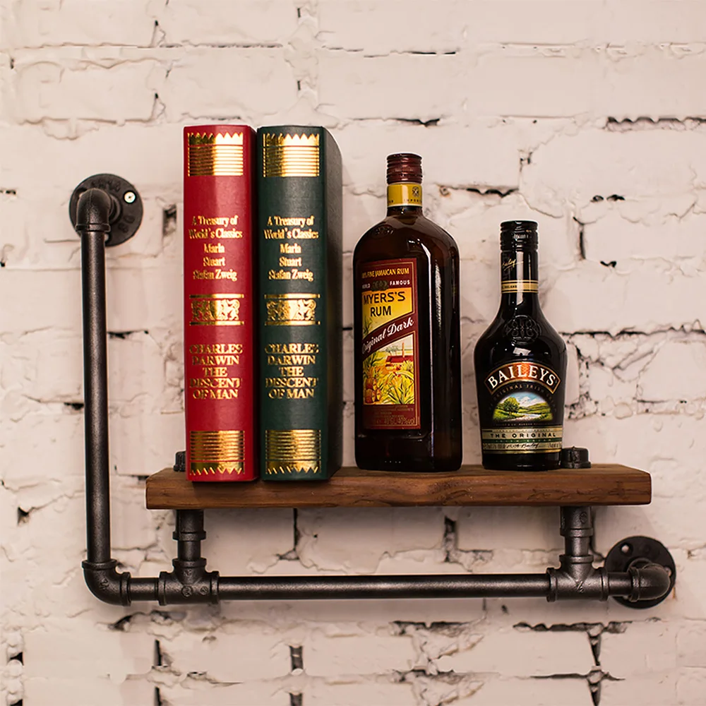 

Creative Storage Rack Wall Hanging Iron Pipe Wood Panel Book Shelf Retro Art Display Shelves Decorative Bookshelf Living Room